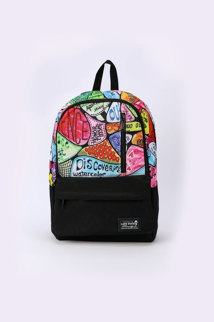 GEOMETRIC AND TEXT PRINT BACKPACK TRIO