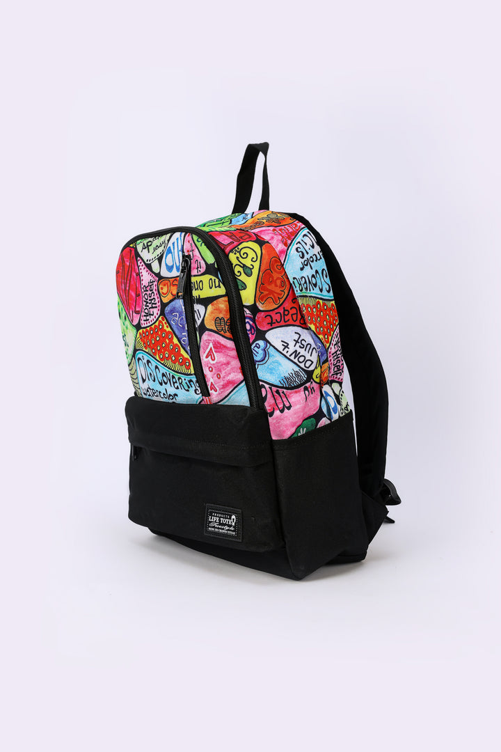 GEOMETRIC AND TEXT PRINT BACKPACK TRIO