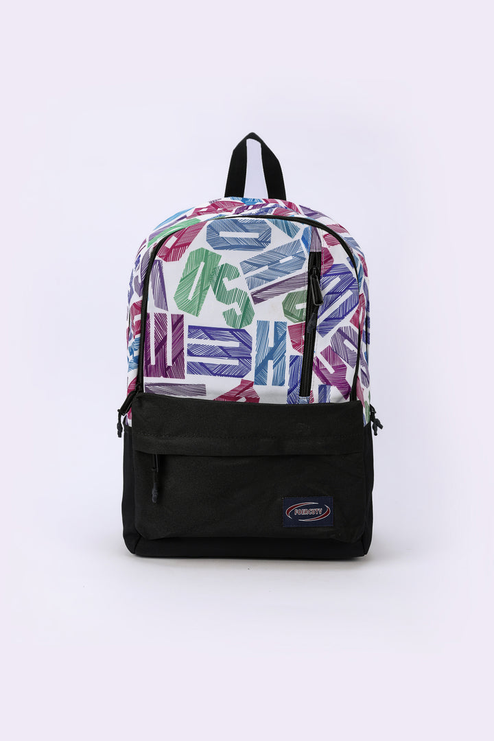 GEOMETRIC AND TEXT PRINT BACKPACK TRIO