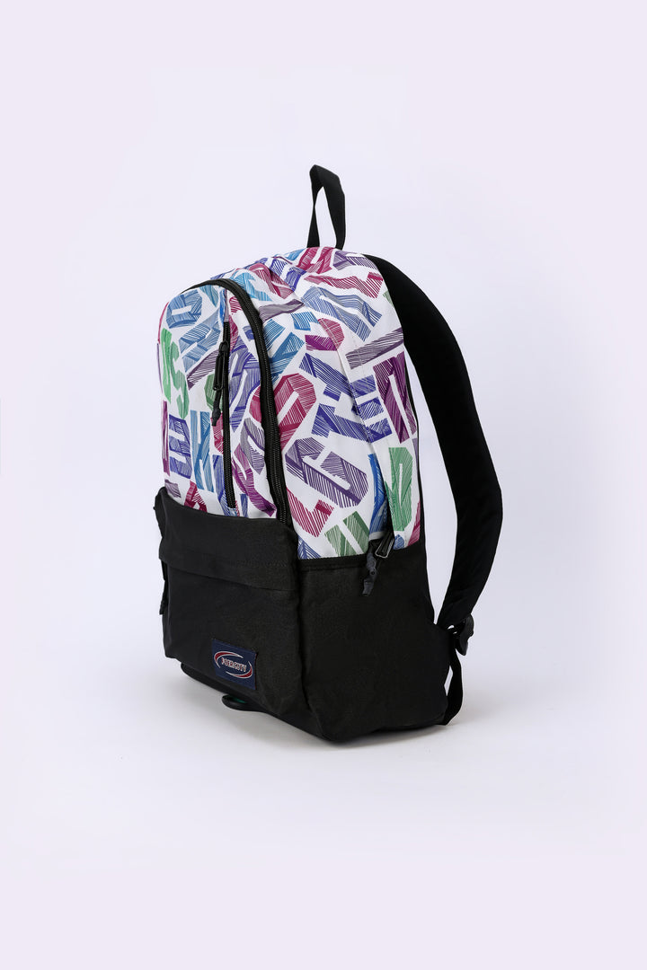GEOMETRIC AND TEXT PRINT BACKPACK TRIO