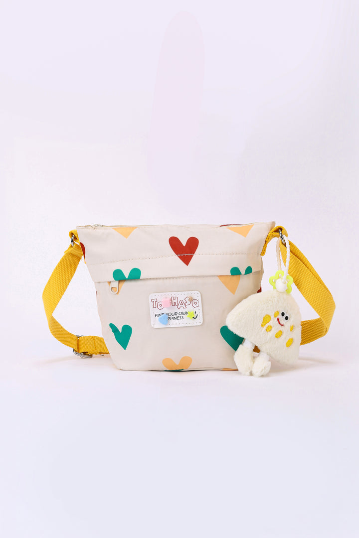 HEART PRINT WAIST BAG WITH PLUSH CHARM