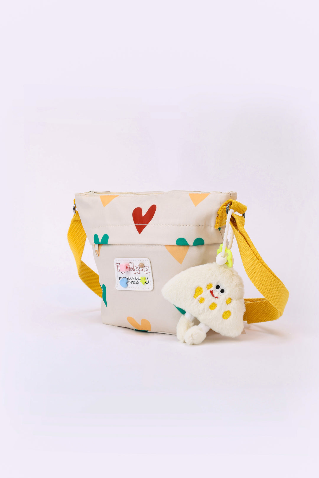 HEART PRINT WAIST BAG WITH PLUSH CHARM