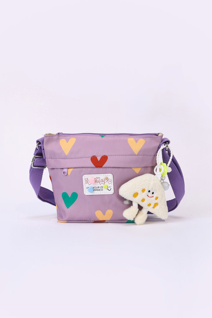 HEART PRINT WAIST BAG  WITH PLUSH CHARM