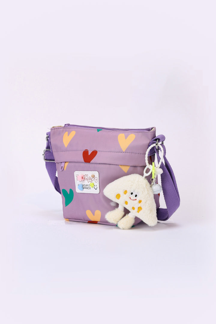 HEART PRINT WAIST BAG  WITH PLUSH CHARM