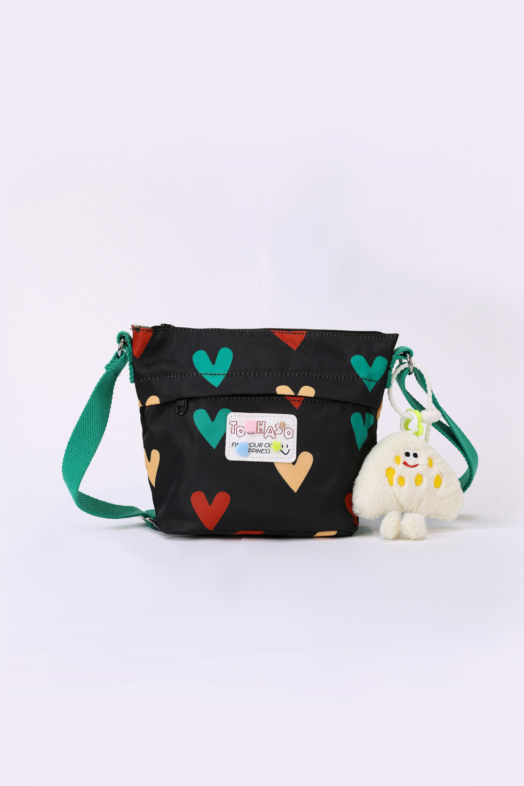 HEART PRINT WAIST BAG WITH PLUSH CHARM