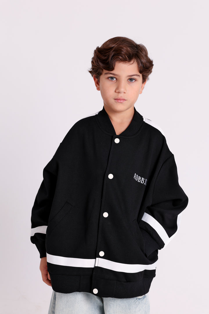 VARSITY BUTTON-UP JACKET WITH CONTRAST STRIPES