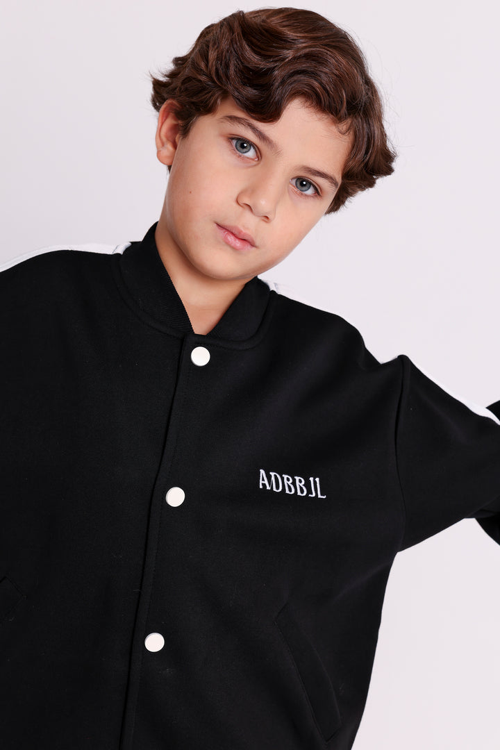 VARSITY BUTTON-UP JACKET WITH CONTRAST STRIPES