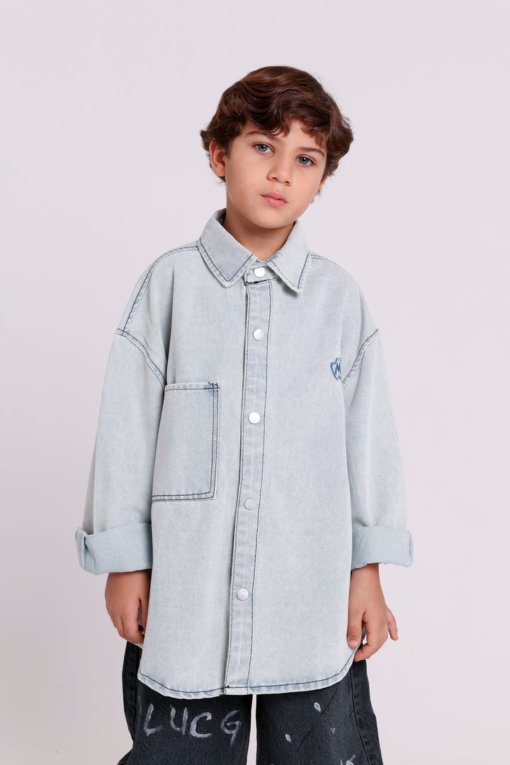 DENIM SHIRT WITH CHEST LOGO AND POCKET