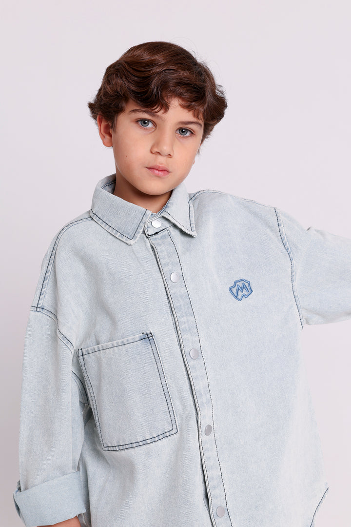 DENIM SHIRT WITH CHEST LOGO AND POCKET