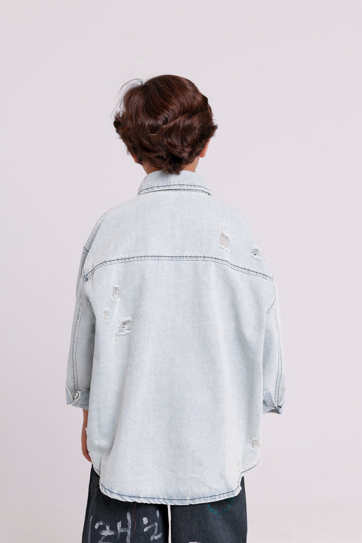 DENIM SHIRT WITH CHEST LOGO AND POCKET