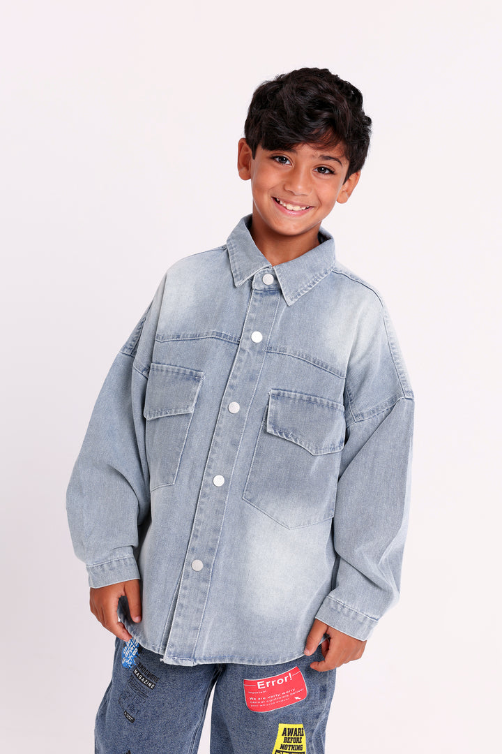 BUTTON-UP DENIM SHIRT WITH DOUBLE CHEST POCKETS