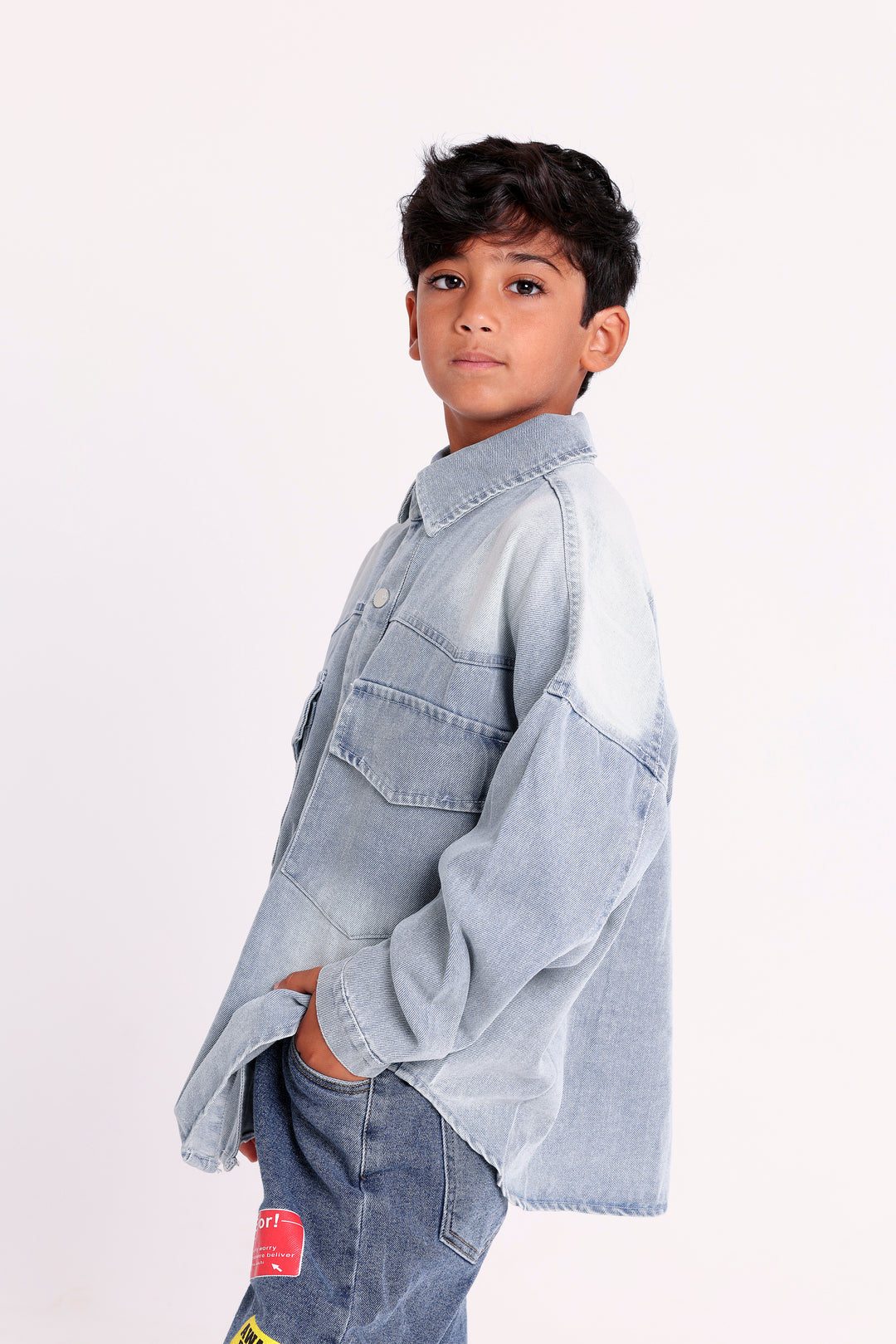 BUTTON-UP DENIM SHIRT WITH DOUBLE CHEST POCKETS
