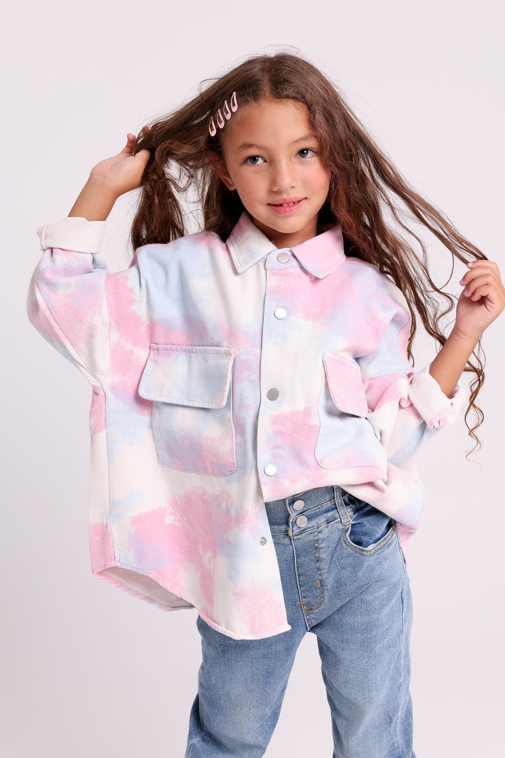 TIE-DYE BUTTON-UP SHIRT WITH FLAP POCKETS