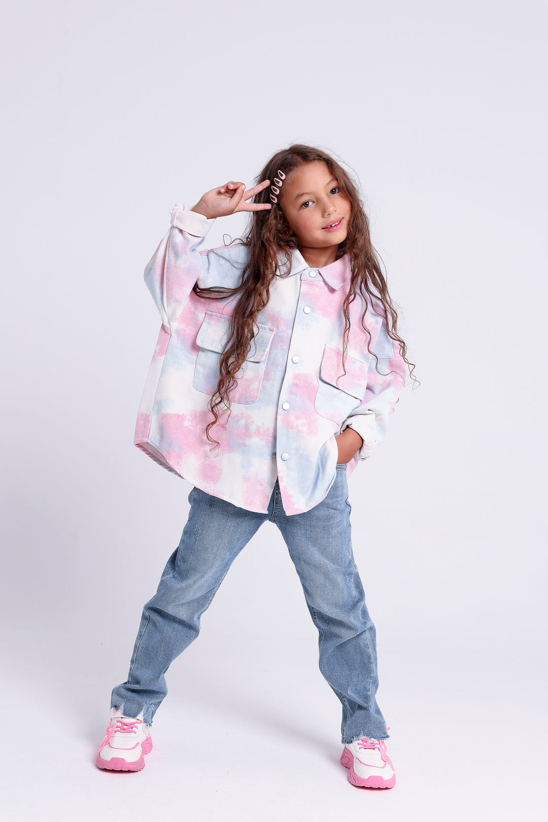 TIE-DYE BUTTON-UP SHIRT WITH FLAP POCKETS