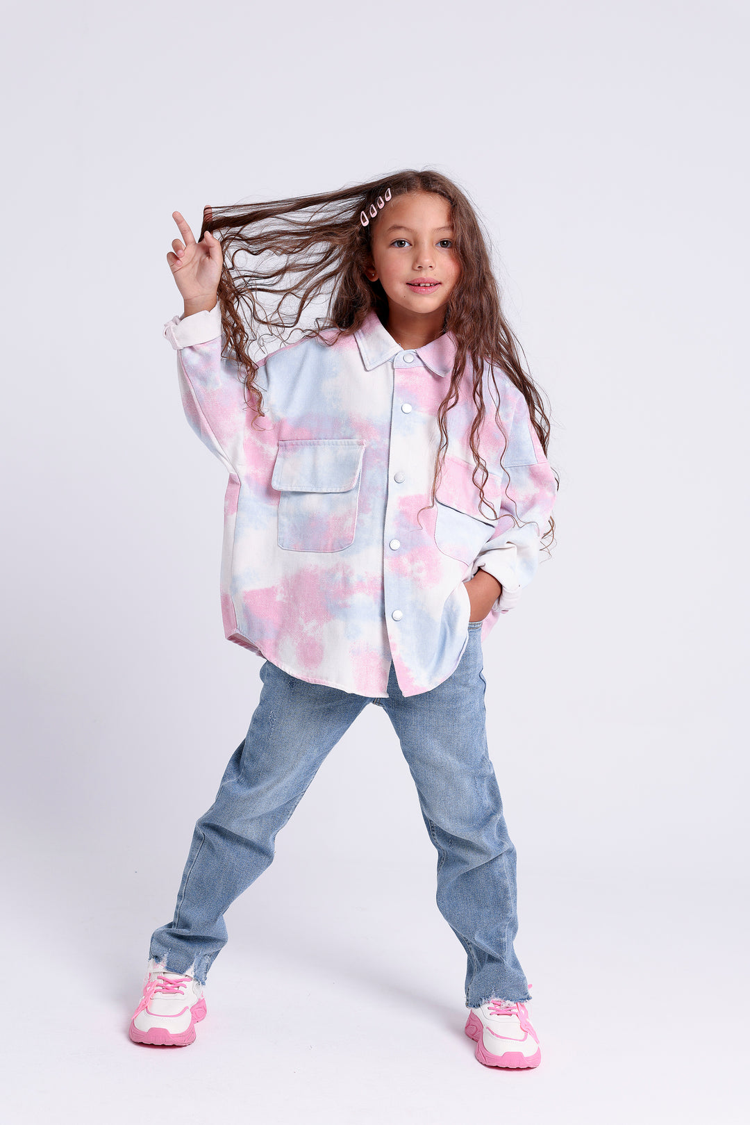TIE-DYE BUTTON-UP SHIRT WITH FLAP POCKETS