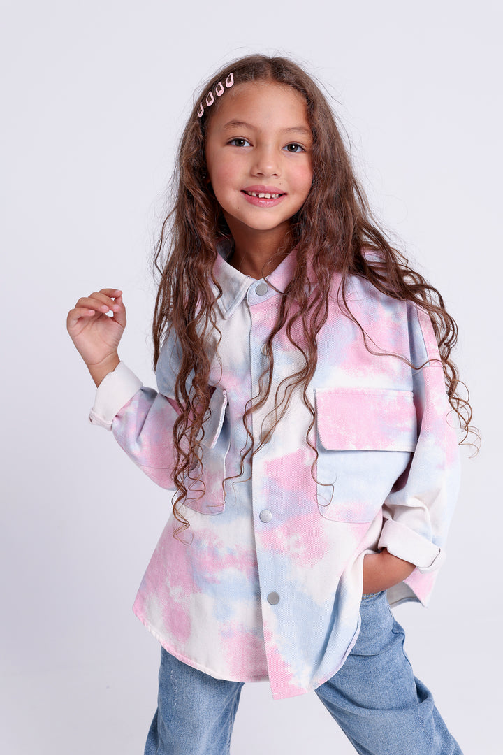 TIE-DYE BUTTON-UP SHIRT WITH FLAP POCKETS