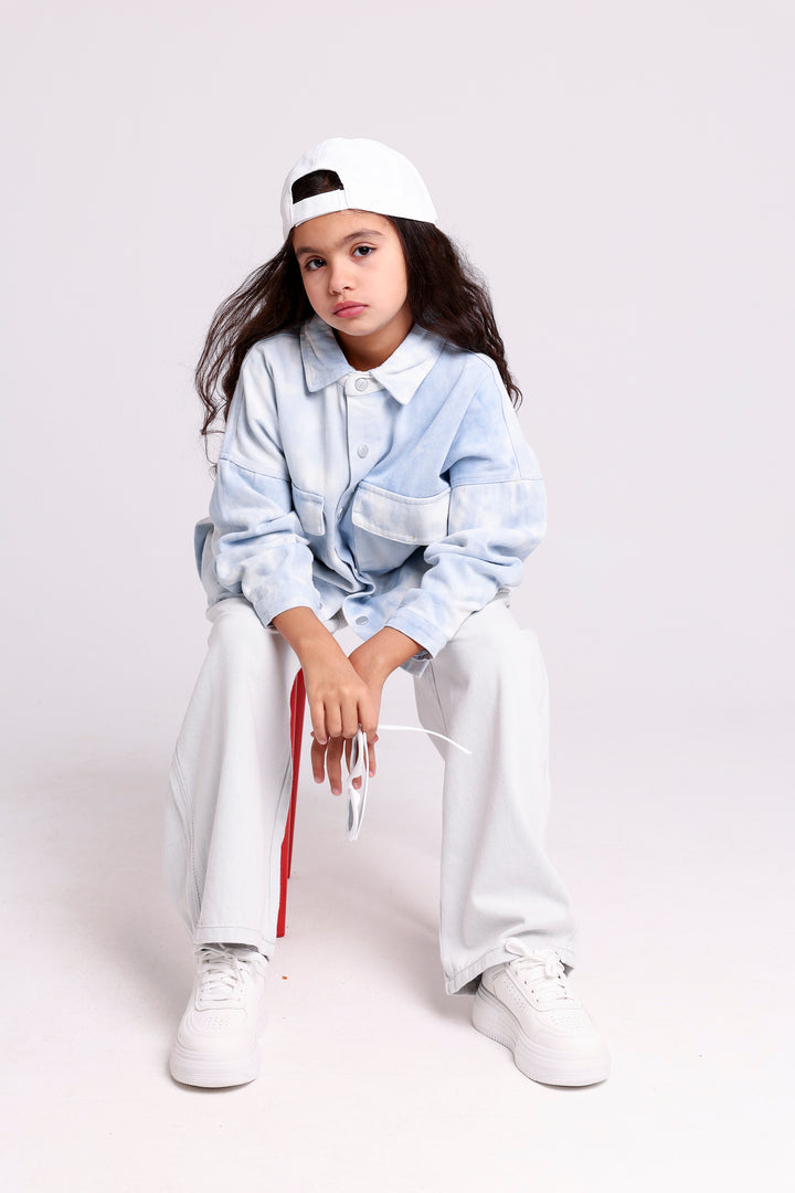 FADED EFFECT BUTTON-UP SHIRT WITH FLAP POCKETS