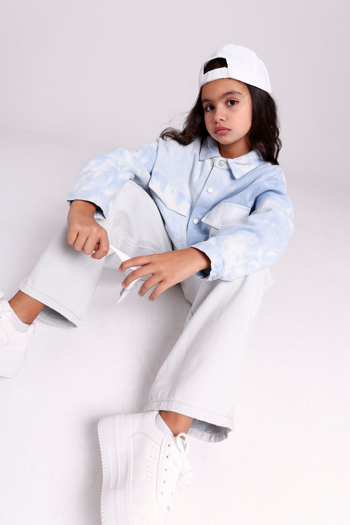 FADED EFFECT BUTTON-UP SHIRT WITH FLAP POCKETS