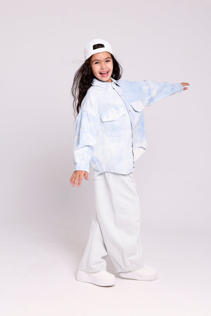 FADED EFFECT BUTTON-UP SHIRT WITH FLAP POCKETS