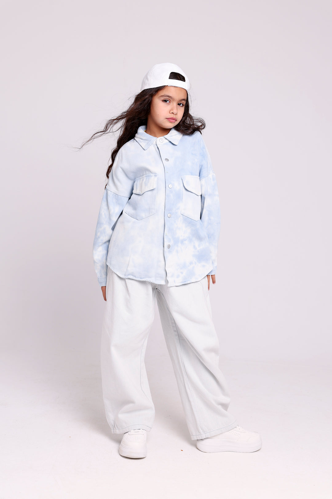 FADED EFFECT BUTTON-UP SHIRT WITH FLAP POCKETS