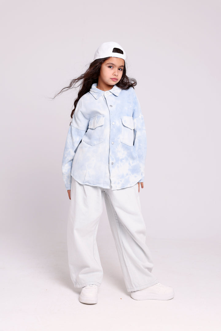 FADED EFFECT BUTTON-UP SHIRT WITH FLAP POCKETS