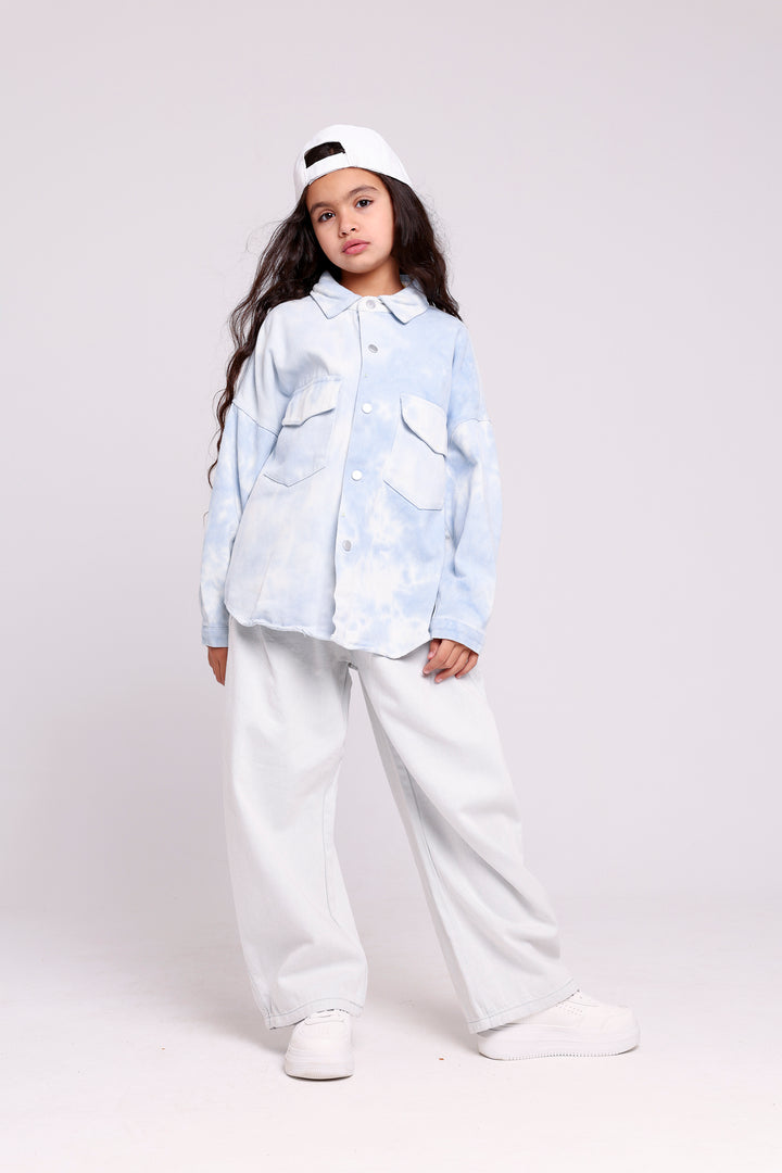 FADED EFFECT BUTTON-UP SHIRT WITH FLAP POCKETS