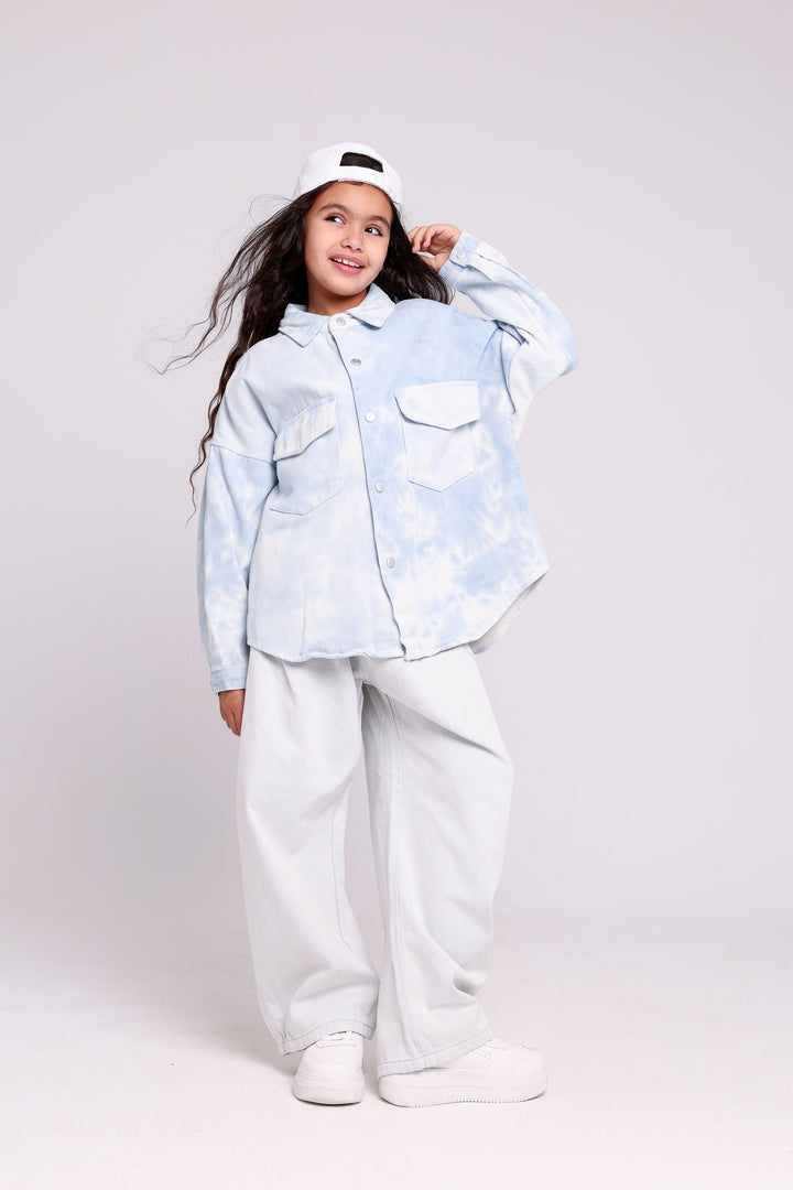 FADED EFFECT BUTTON-UP SHIRT WITH FLAP POCKETS