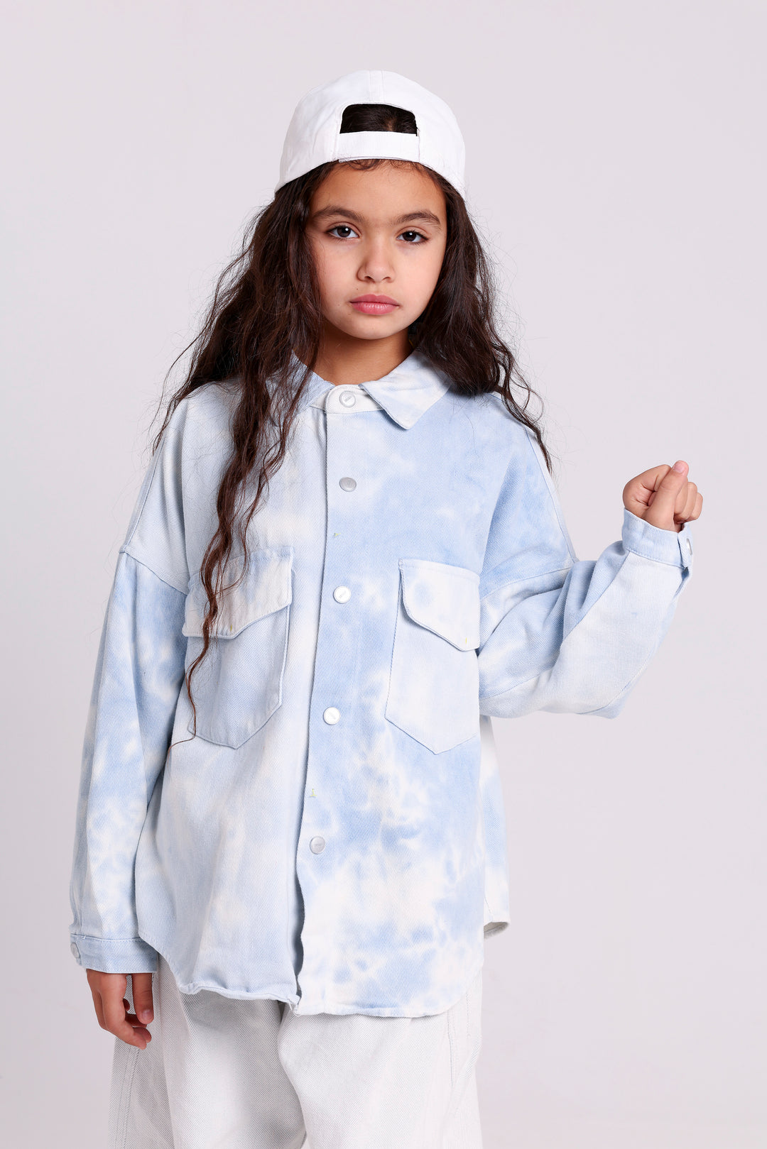FADED EFFECT BUTTON-UP SHIRT WITH FLAP POCKETS
