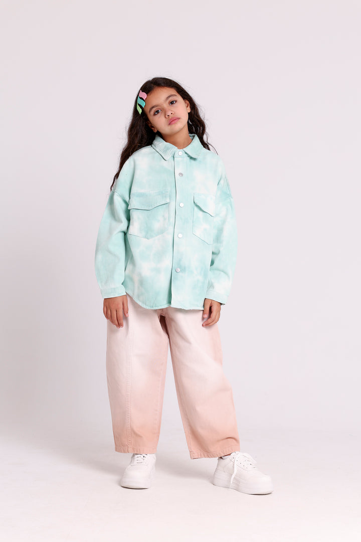 FADED EFFECT BUTTON-UP SHIRT WITH FLAP POCKETS