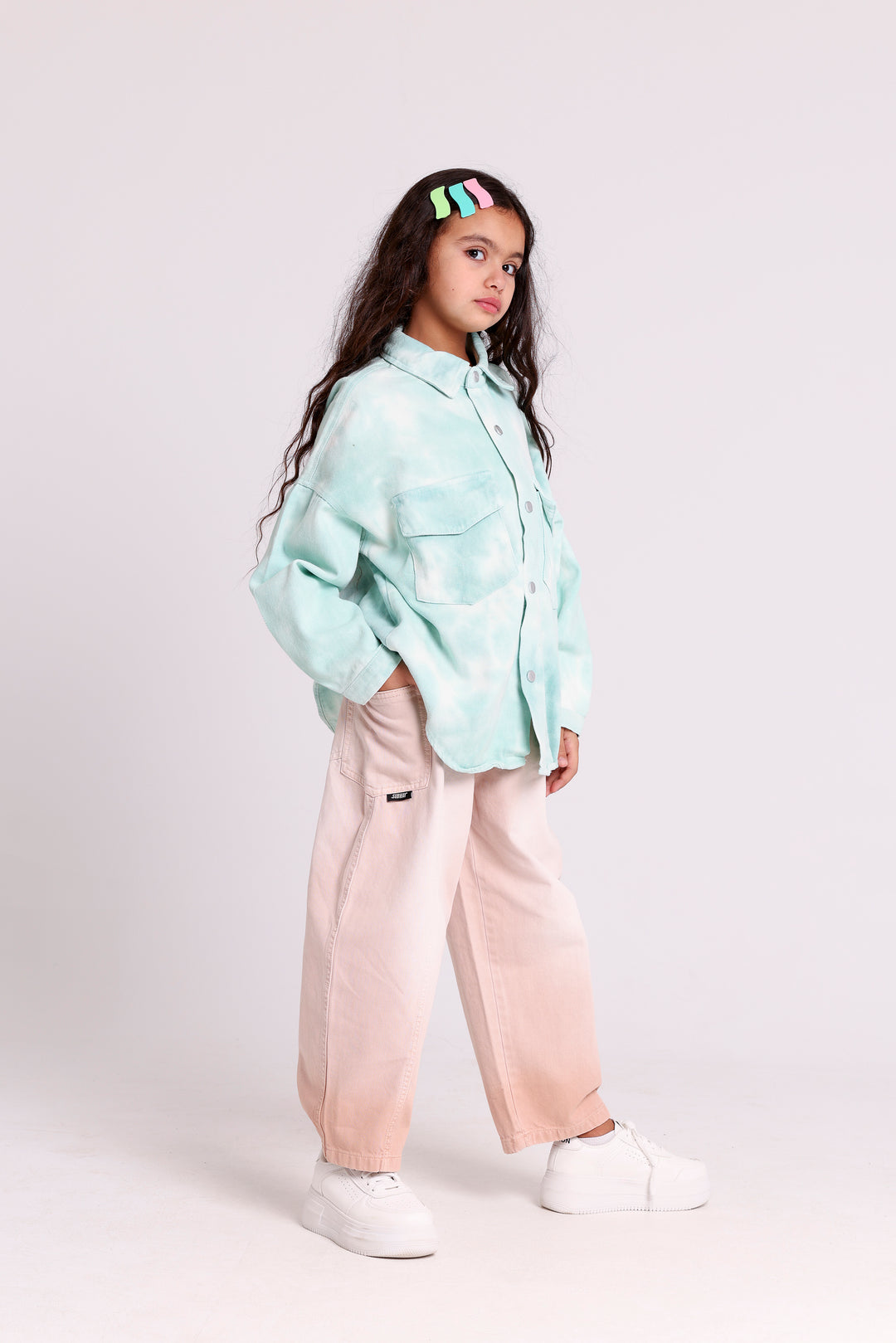 FADED EFFECT BUTTON-UP SHIRT WITH FLAP POCKETS