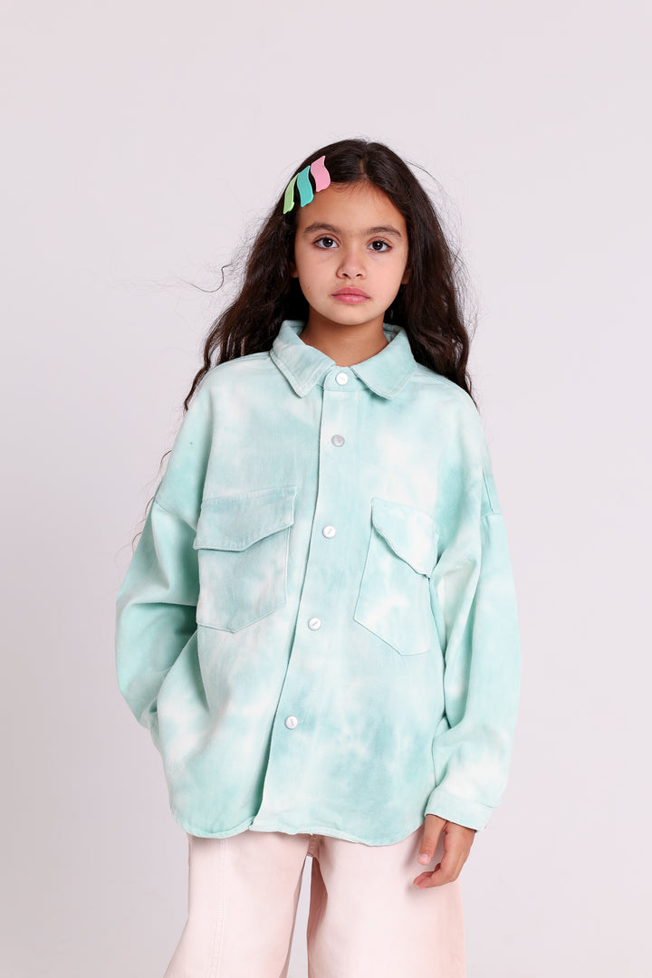 FADED EFFECT BUTTON-UP SHIRT WITH FLAP POCKETS