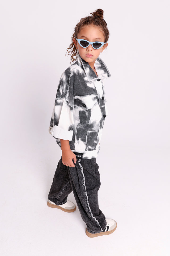 BLEACHED DENIM JACKET WITH DESIGN TAG