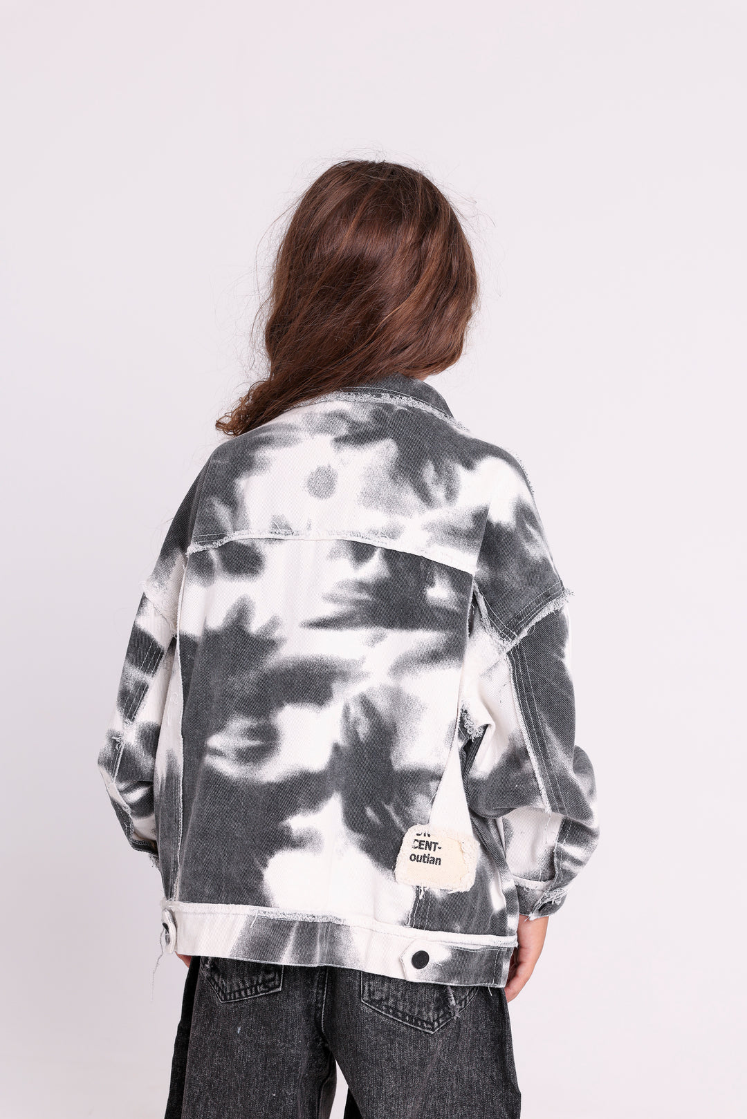 BLEACHED DENIM JACKET WITH DESIGN TAG