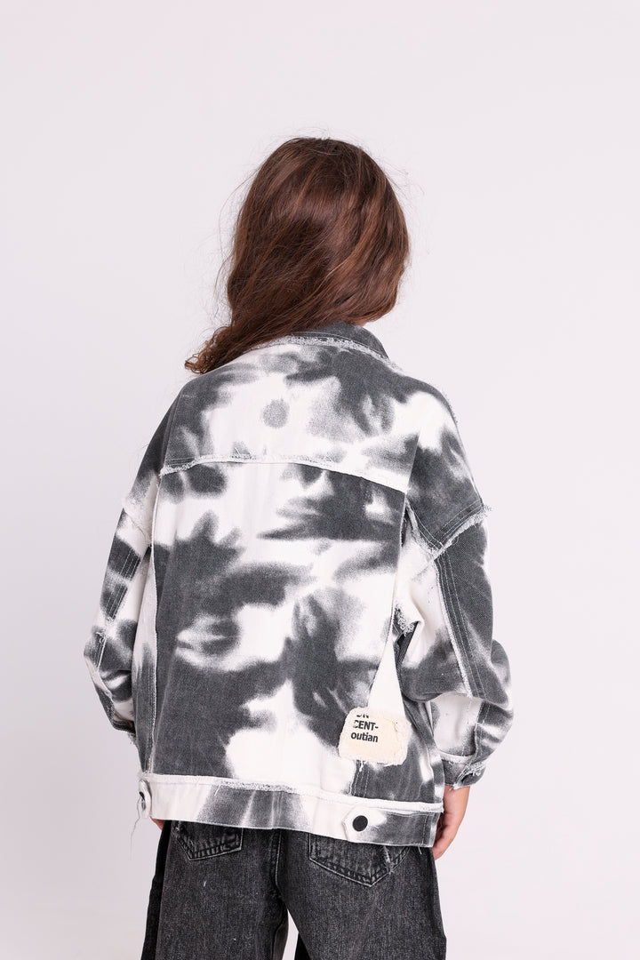 BLEACHED DENIM JACKET WITH DESIGN TAG
