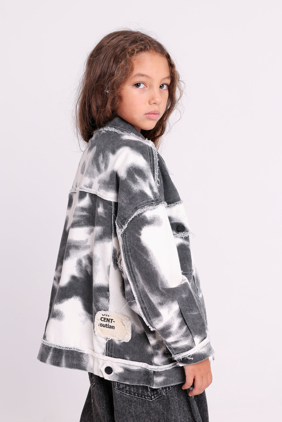 BLEACHED DENIM JACKET WITH DESIGN TAG
