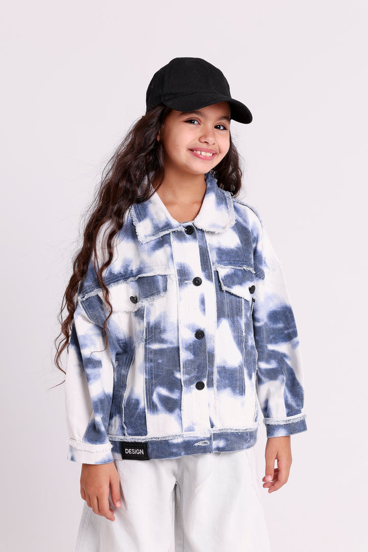 BLEACHED DENIM JACKET WITH DESIGN TAG