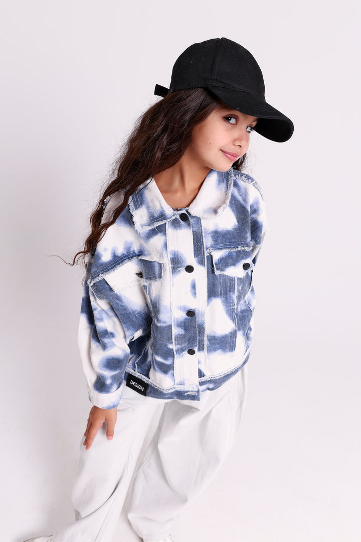 BLEACHED DENIM JACKET WITH DESIGN TAG