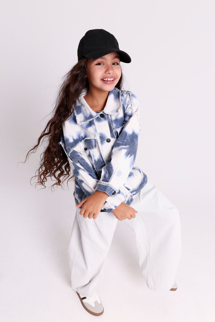 BLEACHED DENIM JACKET WITH DESIGN TAG
