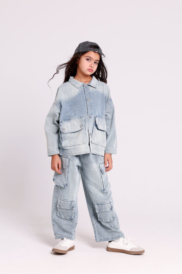 DENIM JACKETWITH CARGO PANTS SET