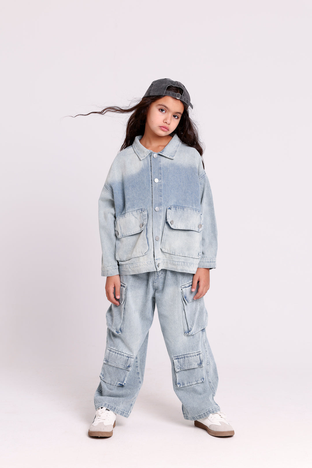 DENIM JACKETWITH CARGO PANTS SET