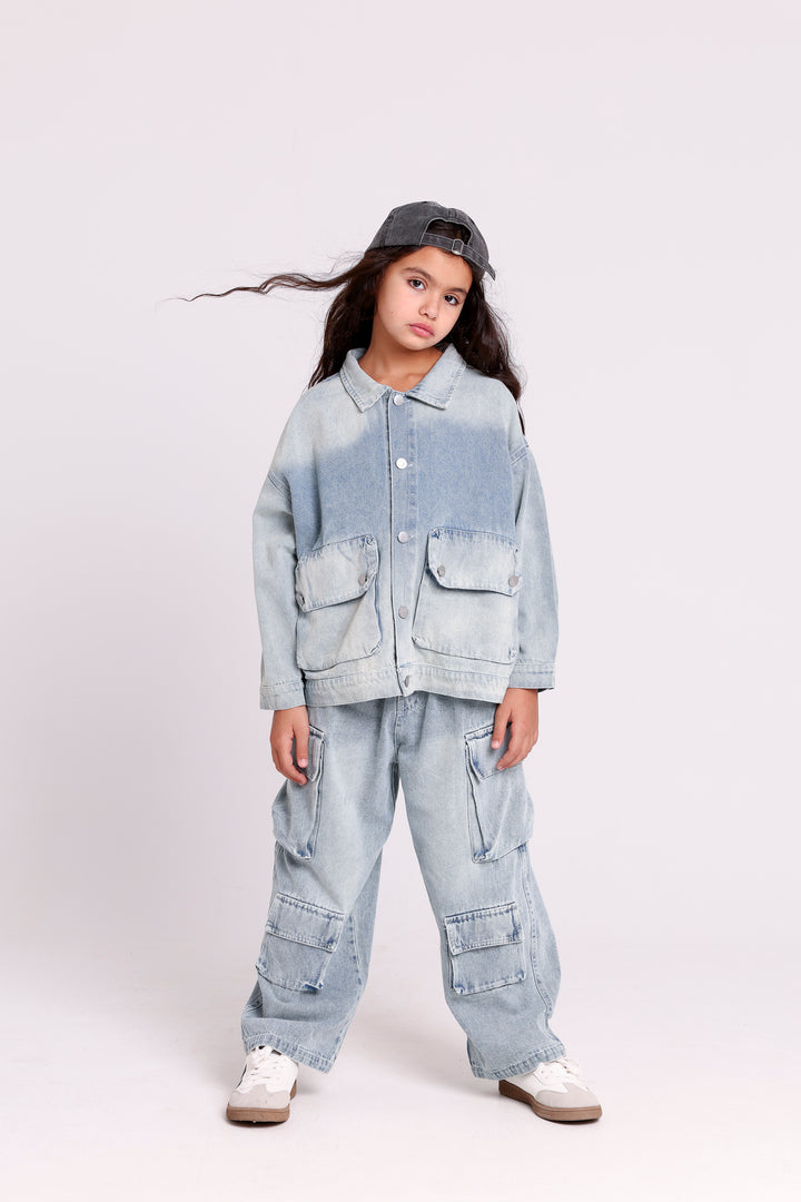DENIM JACKETWITH CARGO PANTS SET