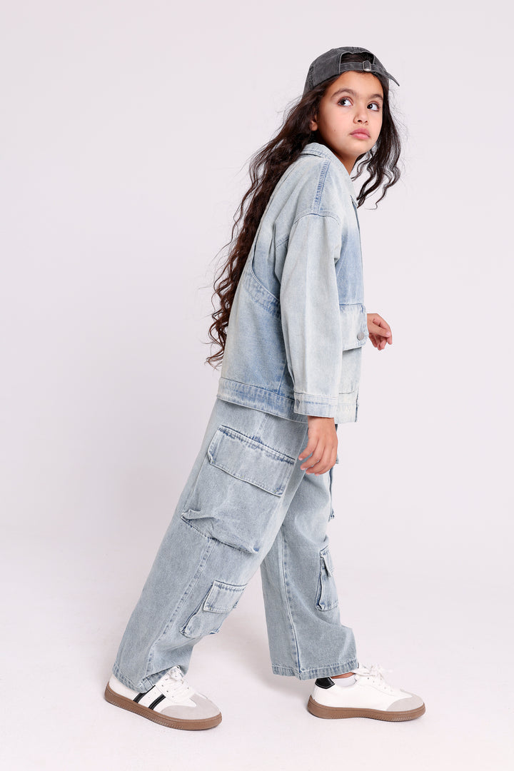 DENIM JACKETWITH CARGO PANTS SET
