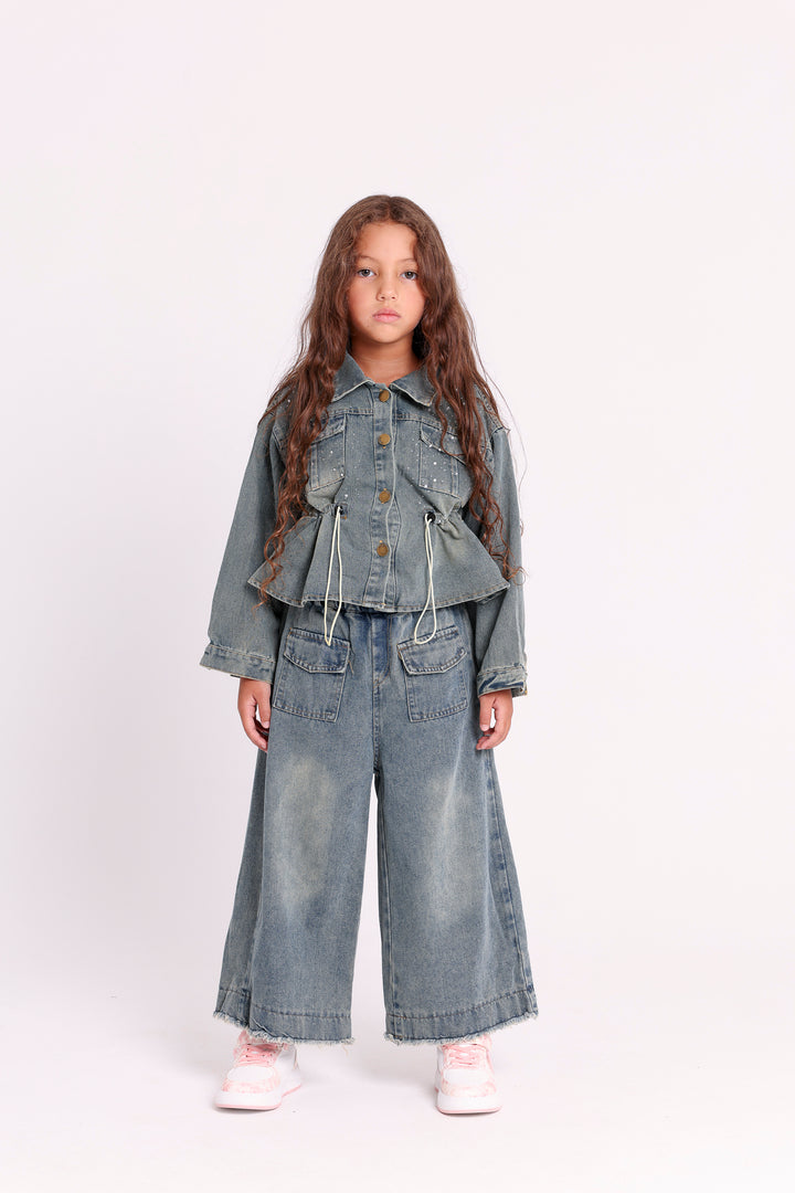 STUDDED DENIM VEST WITH JEANS SET