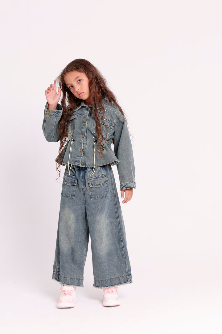 STUDDED DENIM VEST WITH JEANS SET