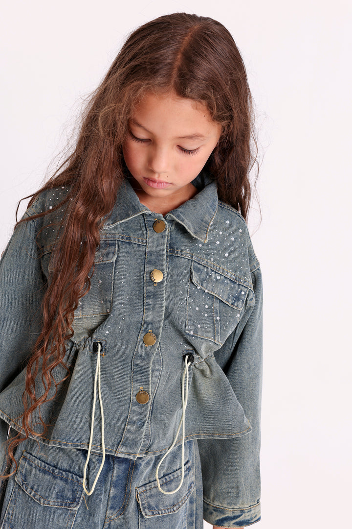 STUDDED DENIM VEST WITH JEANS SET