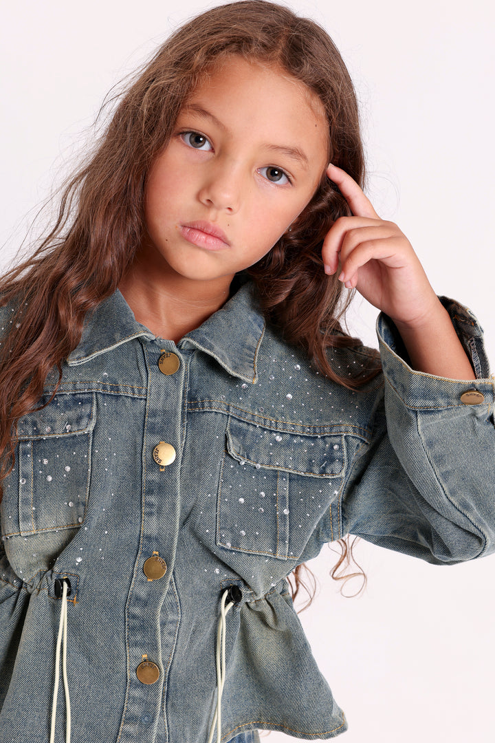 STUDDED DENIM VEST WITH JEANS SET