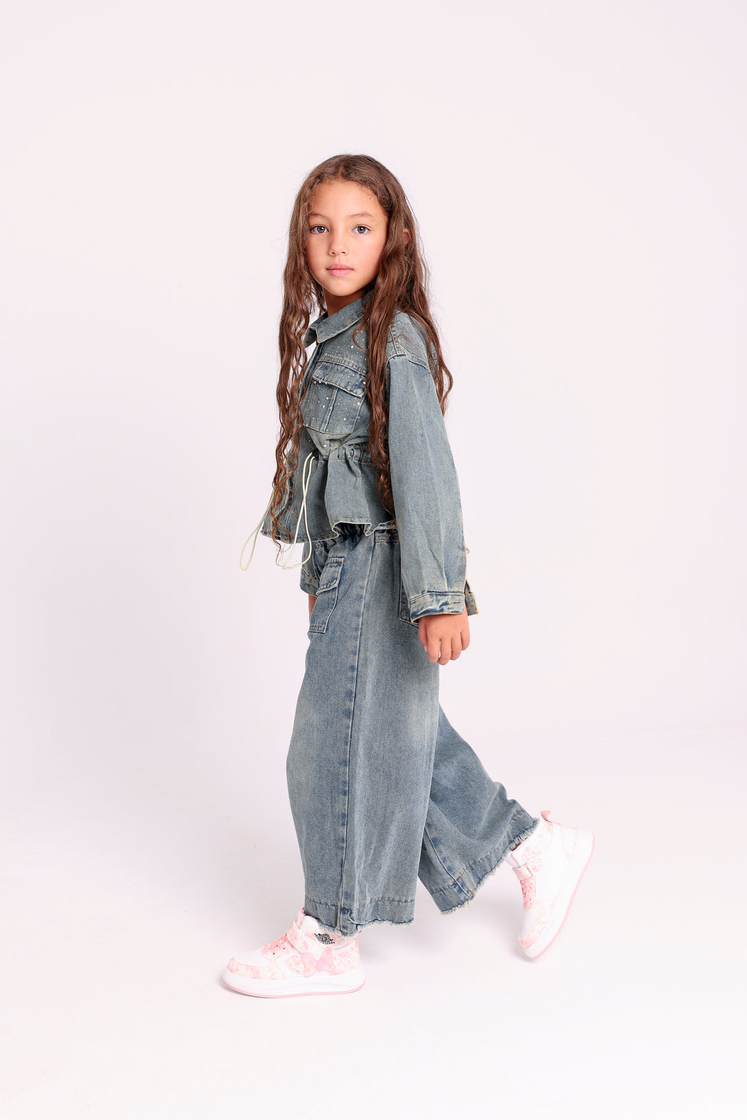STUDDED DENIM VEST WITH JEANS SET