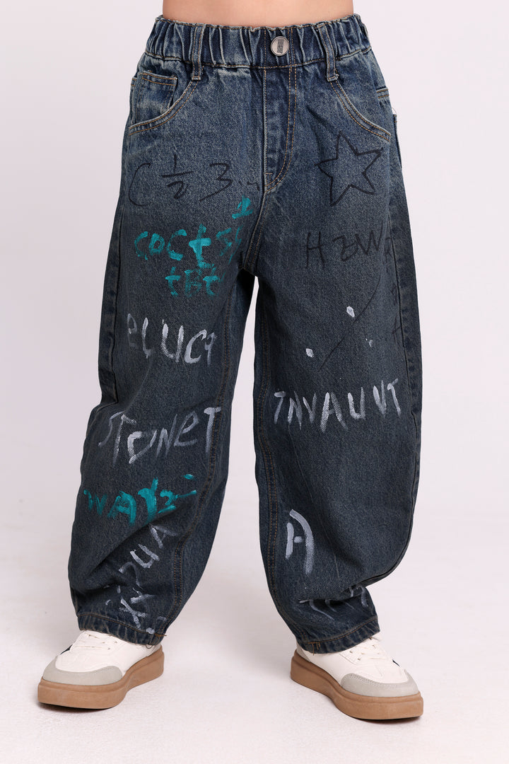 GRAFFITI PRINT DENIM PANTS