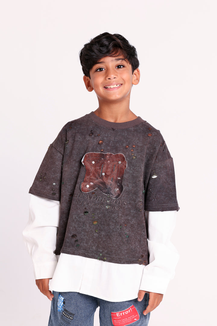 DISTRESSED SWEATSHIRT WITH LAYERED HEM