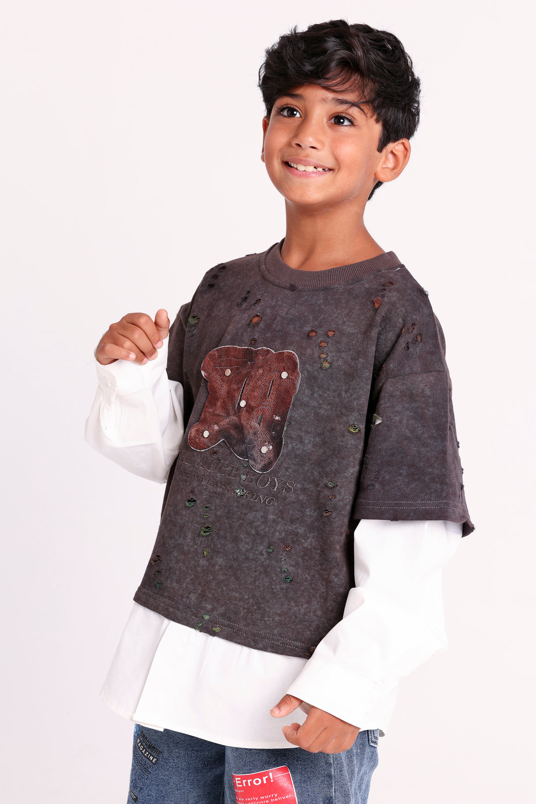 DISTRESSED SWEATSHIRT WITH LAYERED HEM